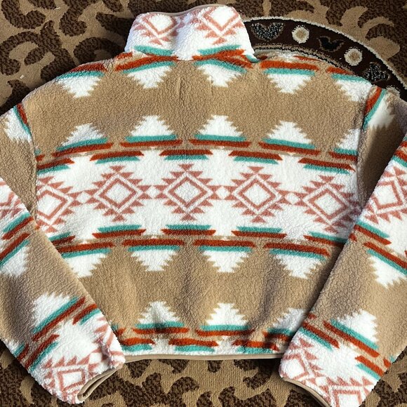Cropped Aztec Pattern Fleece/Sherpa Sweater - Picture 3 of 3
